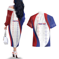 Haiti Football Les Grenadiers Personalized Couples Matching Off The Shoulder Long Sleeve Dress and Hawaiian Shirt Voodoo Veve Papa Legba - Wonder Print Shop