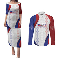 Haiti Football Les Grenadiers Personalized Couples Matching Puletasi and Long Sleeve Button Shirt Voodoo Veve Papa Legba - Wonder Print Shop