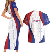 Haiti Football Les Grenadiers Personalized Couples Matching Short Sleeve Bodycon Dress and Hawaiian Shirt Voodoo Veve Papa Legba - Wonder Print Shop