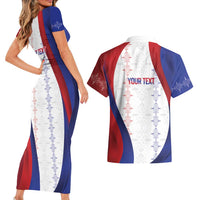 Haiti Football Les Grenadiers Personalized Couples Matching Short Sleeve Bodycon Dress and Hawaiian Shirt Voodoo Veve Papa Legba - Wonder Print Shop