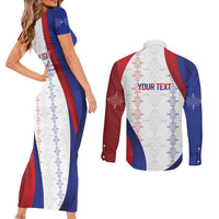 Haiti Football Les Grenadiers Personalized Couples Matching Short Sleeve Bodycon Dress and Long Sleeve Button Shirt Voodoo Veve Papa Legba - Wonder Print Shop