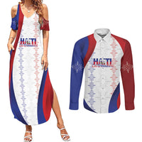 Haiti Football Les Grenadiers Personalized Couples Matching Summer Maxi Dress and Long Sleeve Button Shirt Voodoo Veve Papa Legba - Wonder Print Shop