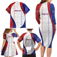 Haiti Football Les Grenadiers Personalized Family Matching Long Sleeve Bodycon Dress and Hawaiian Shirt Voodoo Veve Papa Legba - Wonder Print Shop