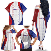 Haiti Football Les Grenadiers Personalized Family Matching Off The Shoulder Long Sleeve Dress and Hawaiian Shirt Voodoo Veve Papa Legba - Wonder Print Shop