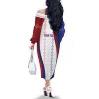 Haiti Football Les Grenadiers Personalized Family Matching Off The Shoulder Long Sleeve Dress and Hawaiian Shirt Voodoo Veve Papa Legba - Wonder Print Shop