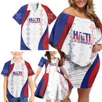 Haiti Football Les Grenadiers Personalized Family Matching Off Shoulder Short Dress and Hawaiian Shirt Voodoo Veve Papa Legba - Wonder Print Shop