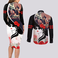 Kentucky Horse Racing Couples Matching Long Sleeve Bodycon Dress and Long Sleeve Button Shirt Derby Hat LT7 - Wonder Print Shop