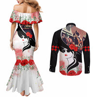 Kentucky Horse Racing Couples Matching Mermaid Dress and Long Sleeve Button Shirt Derby Hat