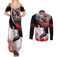 Kentucky Horse Racing Couples Matching Summer Maxi Dress and Long Sleeve Button Shirt Derby Hat LT7 - Wonder Print Shop