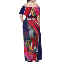 Haiti Personalized Off Shoulder Maxi Dress Hispaniolan Trogon Tropical Vibes
