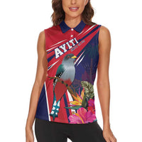 Haiti Personalized Women Sleeveless Polo Shirt Hispaniolan Trogon Tropical Vibes
