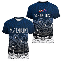 Personalised New Zealand Women V Neck T Shirt Matariki Maori Patterns - Gradient - Wonder Print Shop