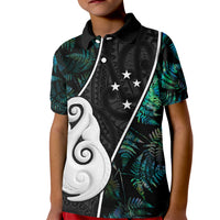 Peronsalised New Zealand Kid Polo Shirt Paua Shell Maori Manaia with Silver Ferns - Wonder Print Shop