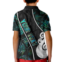 Peronsalised New Zealand Kid Polo Shirt Paua Shell Maori Manaia with Silver Ferns - Wonder Print Shop