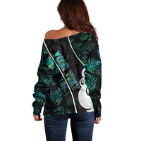 Peronsalised New Zealand Off Shoulder Sweater Paua Shell Maori Manaia with Silver Ferns - Wonder Print Shop