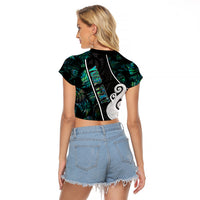 Peronsalised New Zealand Raglan Cropped T Shirt Paua Shell Maori Manaia with Silver Ferns - Wonder Print Shop