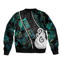 Peronsalised New Zealand Sleeve Zip Bomber Jacket Paua Shell Maori Manaia with Silver Ferns - Wonder Print Shop