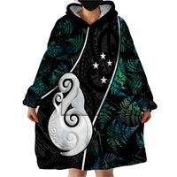 Personalised New Zealand Wearable Blanket Hoodie Paua Shell Maori Manaia with Silver Ferns - Wonder Print Shop