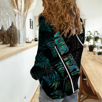 Personalised New Zealand Women Casual Shirt Paua Shell Maori Manaia with Silver Ferns - Wonder Print Shop