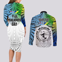 Personalised Malampa Fiji Day Couples Matching Long Sleeve Bodycon Dress and Long Sleeve Button Shirts Gradient Style LT7 - Wonder Print Shop