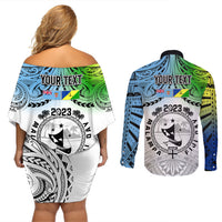 Personalised Malampa Fiji Day Couples Matching Off Shoulder Short Dress and Long Sleeve Button Shirts Gradient Style LT7 - Wonder Print Shop