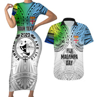Personalised Malampa Fiji Day Couples Matching Short Sleeve Bodycon Dress and Hawaiian Shirt Gradient Style LT7 - Wonder Print Shop