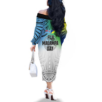 Personalised Malampa Fiji Day Family Matching Off Shoulder Long Sleeve Dress and Hawaiian Shirt Gradient Style - Wonder Print Shop