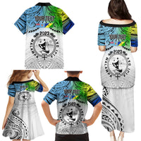 Personalised Malampa Fiji Day Family Matching Puletasi Dress and Hawaiian Shirt Gradient Style - Wonder Print Shop