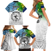 Personalised Malampa Fiji Day Family Matching Short Sleeve Bodycon Dress and Hawaiian Shirt Gradient Style - Wonder Print Shop