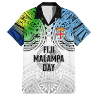 Personalised Hawaiian shirt with black collar, white front and blue-green gradient print