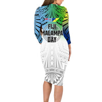 Personalised Malampa Fiji Day Long Sleeve Bodycon Dress Gradient Style - Wonder Print Shop