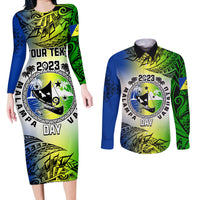 Personalised Malampa Day Couples Matching Long Sleeve Bodycon Dress and Long Sleeve Button Shirts Malampa Emblem Gradient Style LT7 - Wonder Print Shop