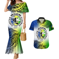 Personalised Malampa Day Couples Matching Mermaid Dress and Hawaiian Shirt Malampa Emblem Gradient Style LT7 - Wonder Print Shop