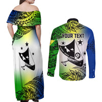 Personalised Malampa Day Couples Matching Off Shoulder Maxi Dress and Long Sleeve Button Shirts Malampa Emblem Gradient Style LT7 - Wonder Print Shop