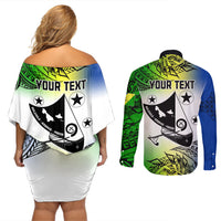 Personalised Malampa Day Couples Matching Off Shoulder Short Dress and Long Sleeve Button Shirts Malampa Emblem Gradient Style LT7 - Wonder Print Shop