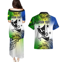 Personalised Malampa Day Couples Matching Puletasi Dress and Hawaiian Shirt Malampa Emblem Gradient Style LT7 - Wonder Print Shop