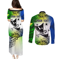 Personalised Malampa Day Couples Matching Puletasi Dress and Long Sleeve Button Shirts Malampa Emblem Gradient Style LT7 - Wonder Print Shop