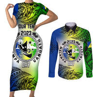 Personalised Malampa Day Couples Matching Short Sleeve Bodycon Dress and Long Sleeve Button Shirts Malampa Emblem Gradient Style LT7 - Wonder Print Shop