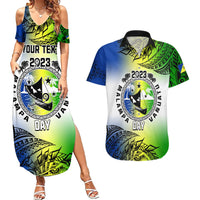 Personalised Malampa Day Couples Matching Summer Maxi Dress and Hawaiian Shirt Malampa Emblem Gradient Style LT7 - Wonder Print Shop