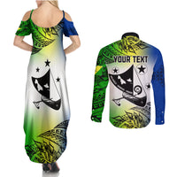 Personalised Malampa Day Couples Matching Summer Maxi Dress and Long Sleeve Button Shirts Malampa Emblem Gradient Style LT7 - Wonder Print Shop