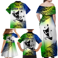Personalised Malampa Day Family Matching Off Shoulder Maxi Dress and Hawaiian Shirt Malampa Emblem Gradient Style LT7 - Wonder Print Shop