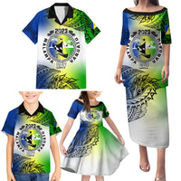 Personalised Malampa Day Family Matching Puletasi Dress and Hawaiian Shirt Malampa Emblem Gradient Style - Wonder Print Shop
