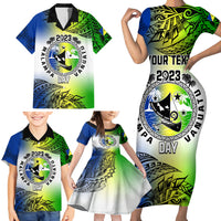 Personalised Malampa Day Family Matching Short Sleeve Bodycon Dress and Hawaiian Shirt Malampa Emblem Gradient Style - Wonder Print Shop