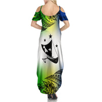 Personalised Malampa Day Family Matching Summer Maxi Dress and Hawaiian Shirt Malampa Emblem Gradient Style - Wonder Print Shop