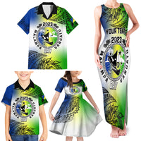 Personalised Malampa Day Family Matching Tank Maxi Dress and Hawaiian Shirt Malampa Emblem Gradient Style - Wonder Print Shop