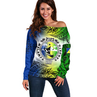 Personalised Malampa Day Off Shoulder Sweater Malampa Emblem Gradient Style - Wonder Print Shop