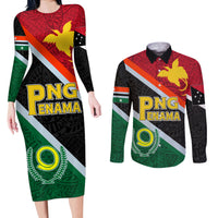 Personalised Penama and Papua New Guinea Day Couples Matching Long Sleeve Bodycon Dress and Long Sleeve Button Shirts Emblem Mix Style LT7 - Wonder Print Shop