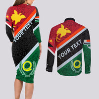 Personalised Penama and Papua New Guinea Day Couples Matching Long Sleeve Bodycon Dress and Long Sleeve Button Shirts Emblem Mix Style LT7 - Wonder Print Shop