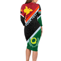 Personalised Penama and Papua New Guinea Day Long Sleeve Bodycon Dress Emblem Mix Style - Wonder Print Shop