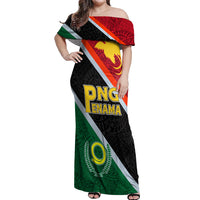 Personalised Penama and Papua New Guinea Day Off Shoulder Maxi Dress Emblem Mix Style - Wonder Print Shop